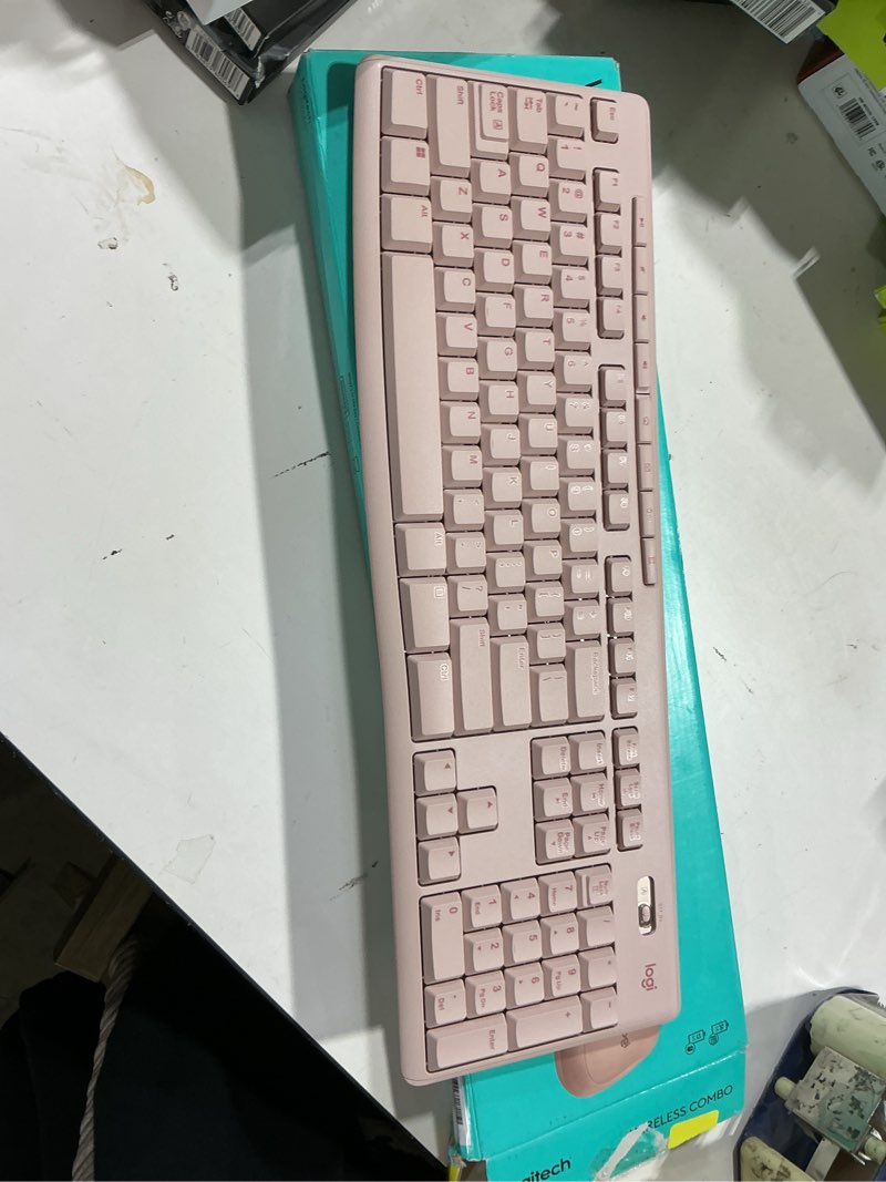 Condition photo showing As Is for logitech wireless keyboard and mouse combo for windows, 2.4 ghz wireless, compact mouse, rose, walmart exclusive