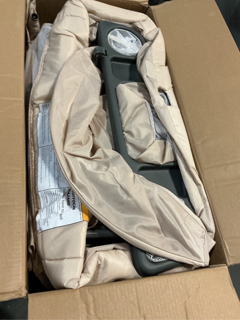 Condition photo showing New/Like New for joymor twin bassinet for baby, beige bedside bassinet, convertible to bedside sleeper and playpen, with wheel, brake, foldable side sleeper,beige