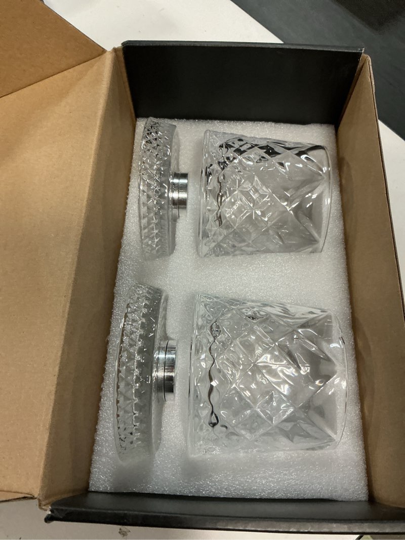 Condition photo showing Good Condition for spinning whiskey glass,set of 2 – 360° rotating crystal whiskey tumblers with heavy base,lead-free premium glass for bourbon & scotch,unique gift for men(a) ice crystal a