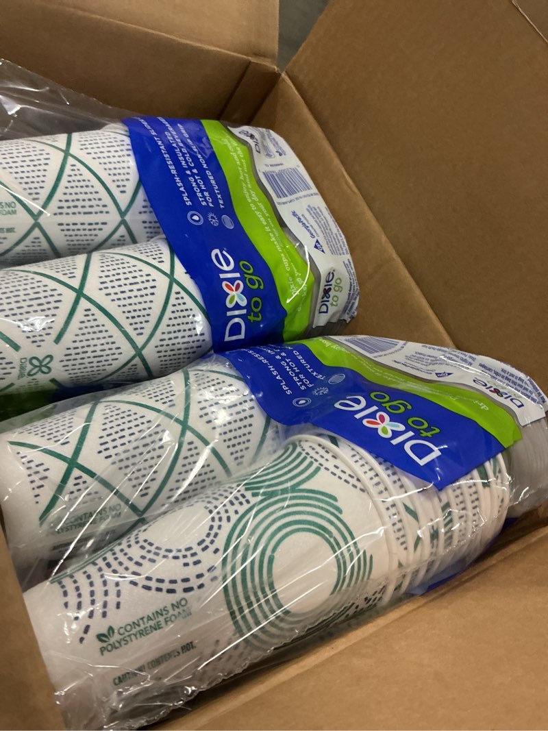 Condition photo showing Good Condition for Dixie To Go Paper Coffee Cups With Lids, 16 oz, 108 ct, Disposable Insulated Paper Cups for On-The-Go Hot or Cold Beverages