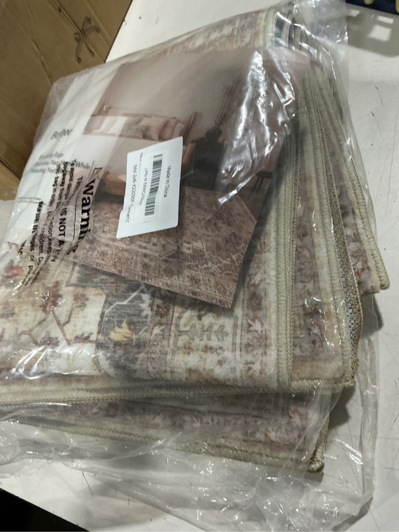 Condition photo showing Good Condition for madane runner rug 2x8, washable hallway runner rugs, non-slip low-pile soft kitchen rug runner laundry room rug, vintage throw entry foyer mat for entrance living room (turmeric/grey, 2 x 8) turmeric/grey 2' x 8' (runner)