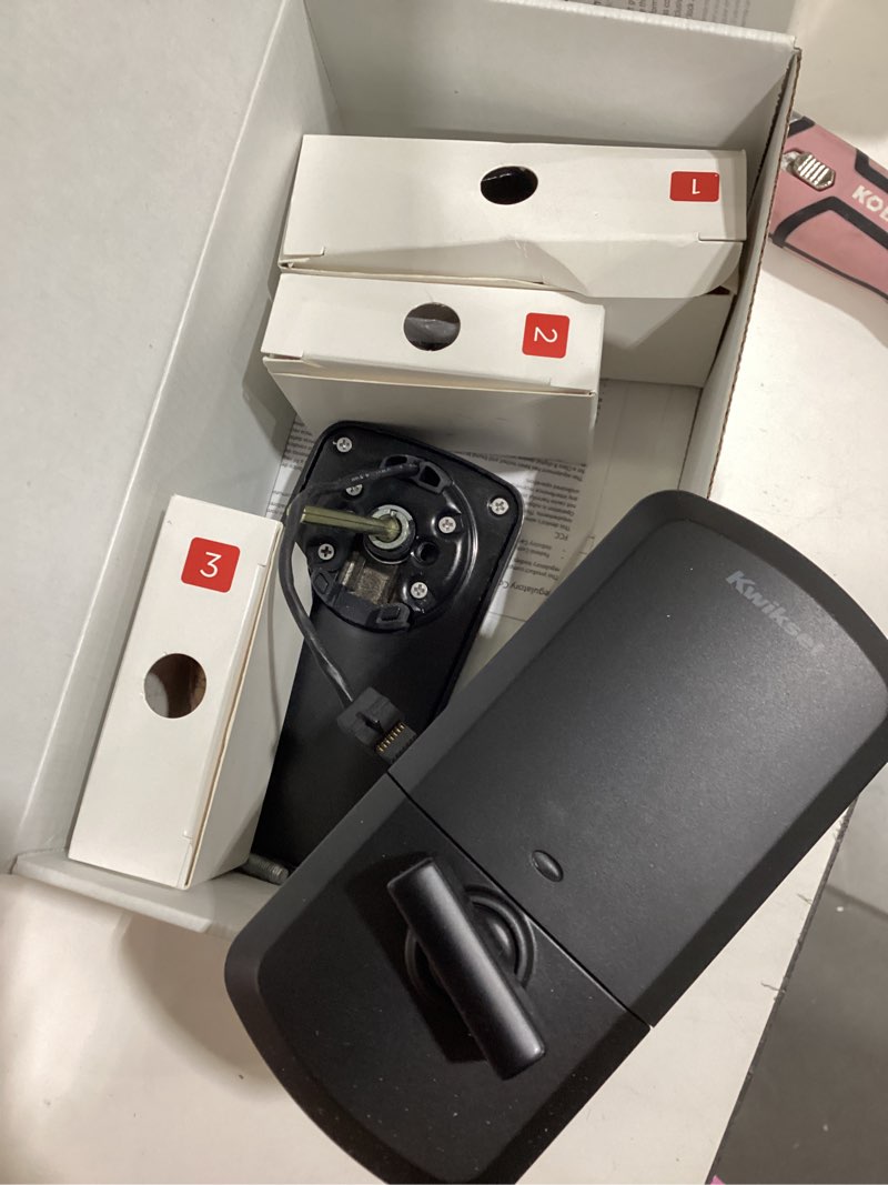 Condition photo showing As Is for kwikset halo select smart lock keyless entry door lock wi-fi and matter enabled deadbolt no hub needed, geofence auto-unlock, grade aaa certified, easy install, matte black lifetime finish warranty matte black transitional