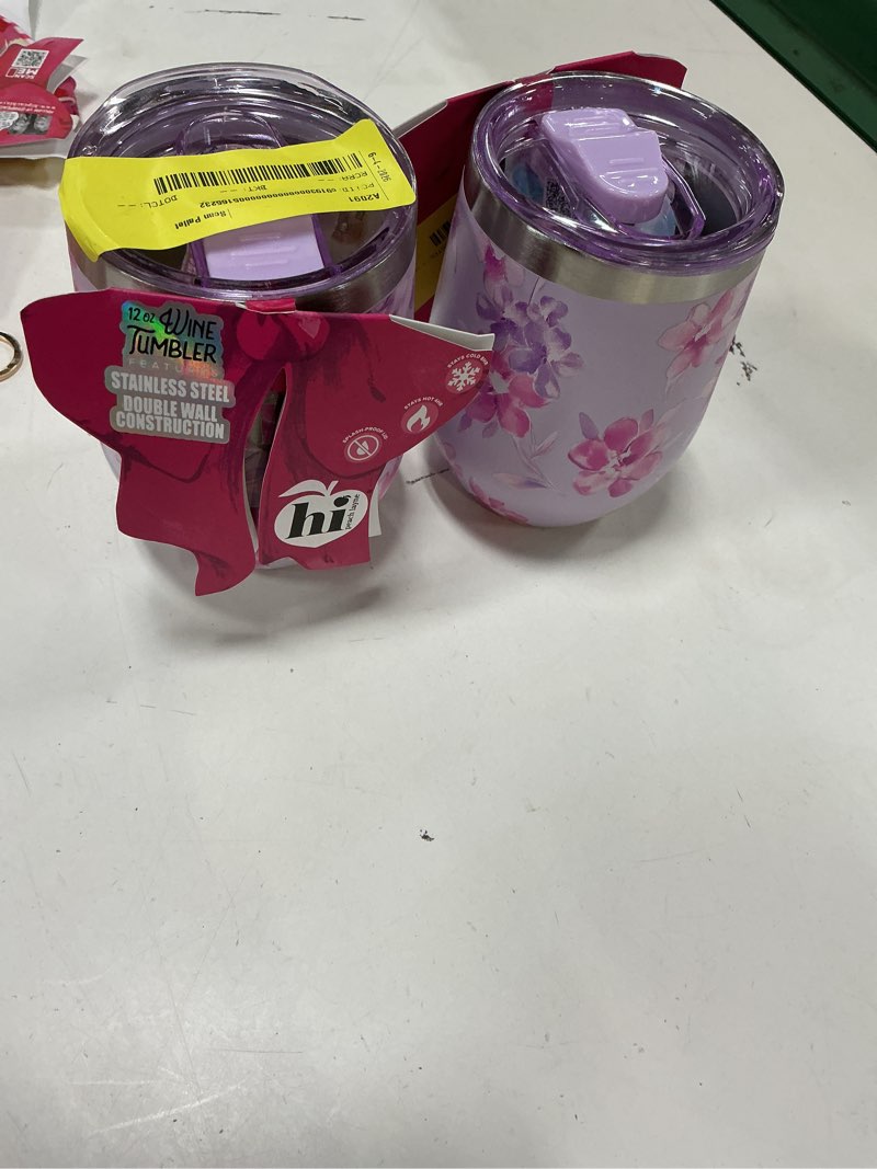 Condition photo showing New/Like New for hi peach layne, mother's day gift set, pink stripe floral wine tumbler with nail file pack of 2