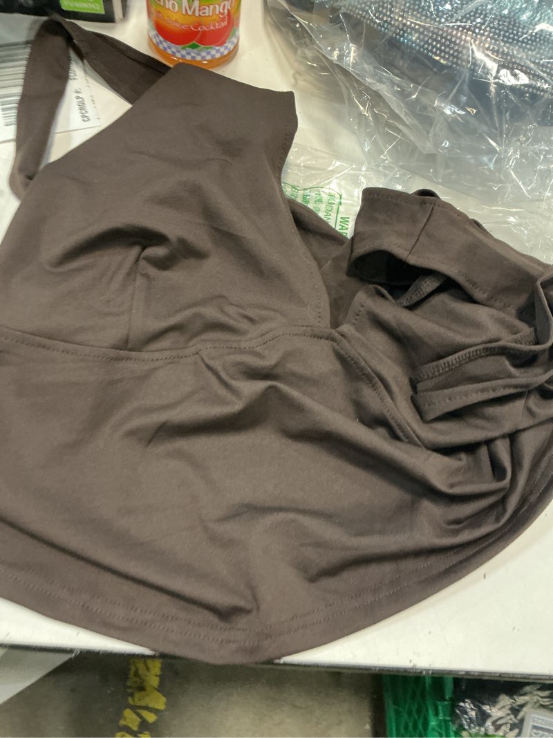 Condition photo showing Good Condition for soly hux women's plus size sexy halter deep v neck tank top backless sleeveless slim fitted going out crop tops 4x-large plus chocolate brown