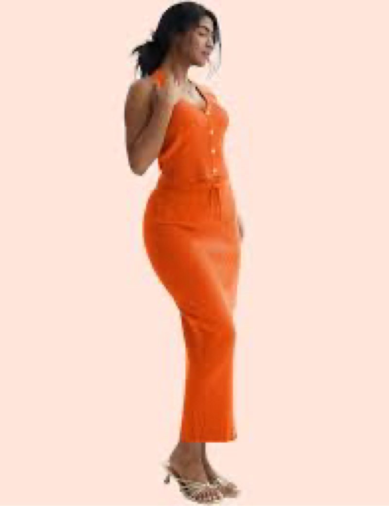 CHERFLY Womens Skirt Sets 2 Piece Outfits 2025 Summer Halter Top Midi Skirt Bodycon Sweater Dress(Bu