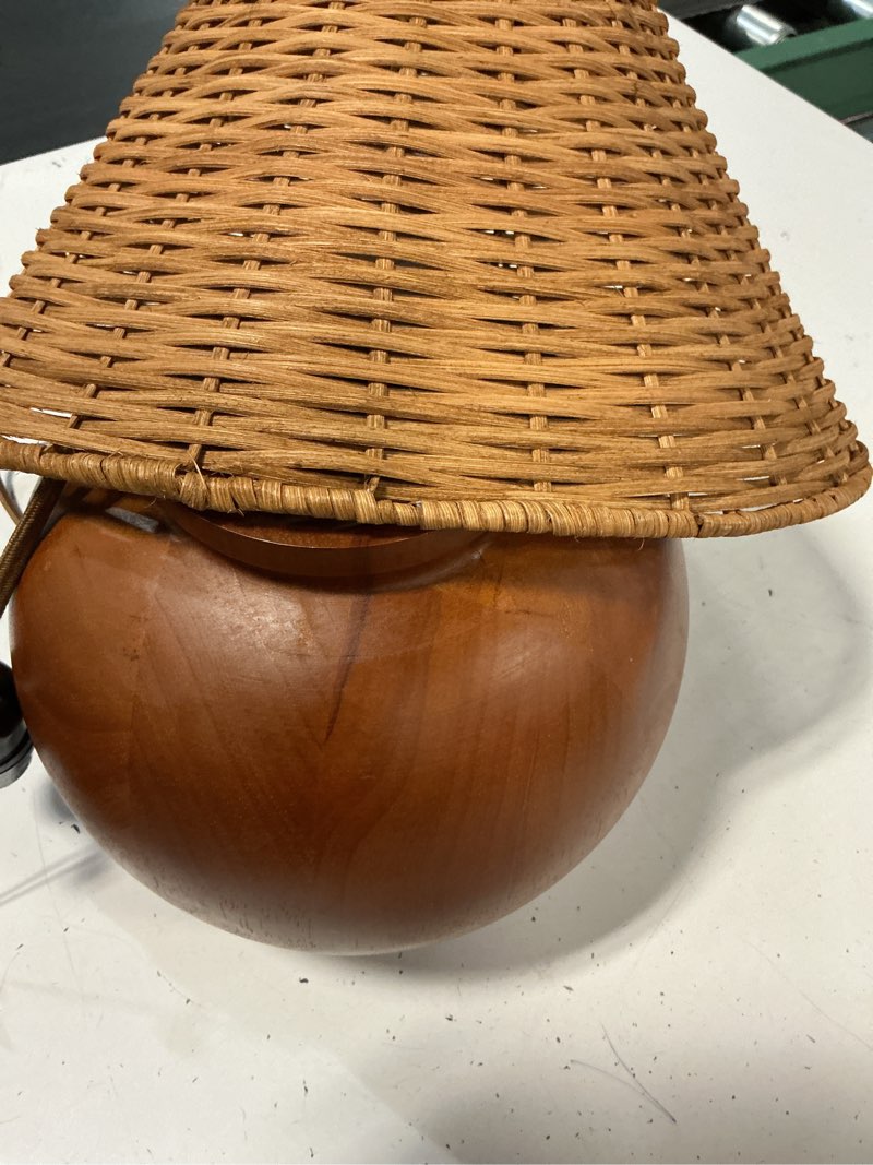Condition photo showing Good Condition for wood base with rattan shade accent table lamp - hearth & hand™ with magnolia