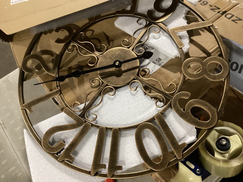 Condition photo showing Good Condition for cuspin wall clock, 16 inch bronze metal wall clock silent non-ticking battery operated, large round retro arabic numerals analog decorative clocks for living room kitchen mantel office bronze arabic number 16 inch