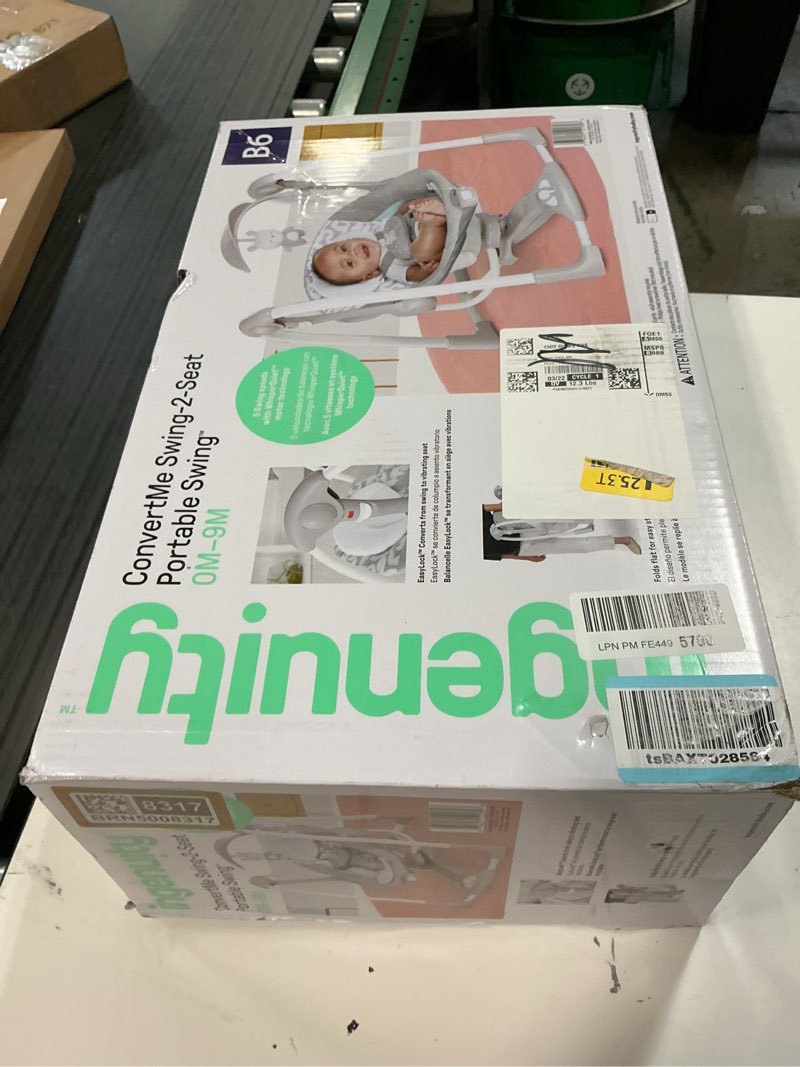 Condition photo showing New/Like New for ingenuity convertme 2-in-1 compact portable automatic baby swing & infant seat, battery-powered vibrations, nature sounds, 0-9 months 6-20 lbs (raylan)