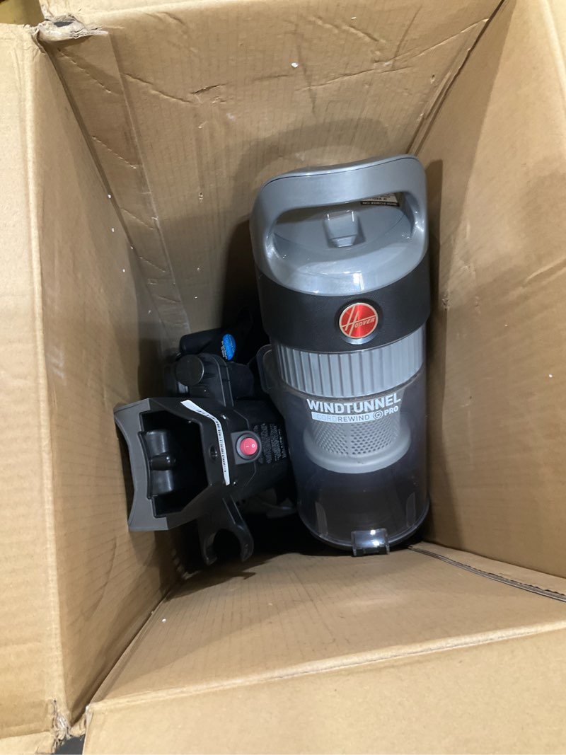 Condition photo showing As Is for hoover windtunnel cord rewind pro bagless vacuum cleaner, corded upright vacuum cleaner for carpet and hard floor, automatic cord rewind, corded vacuum cleaners for home use