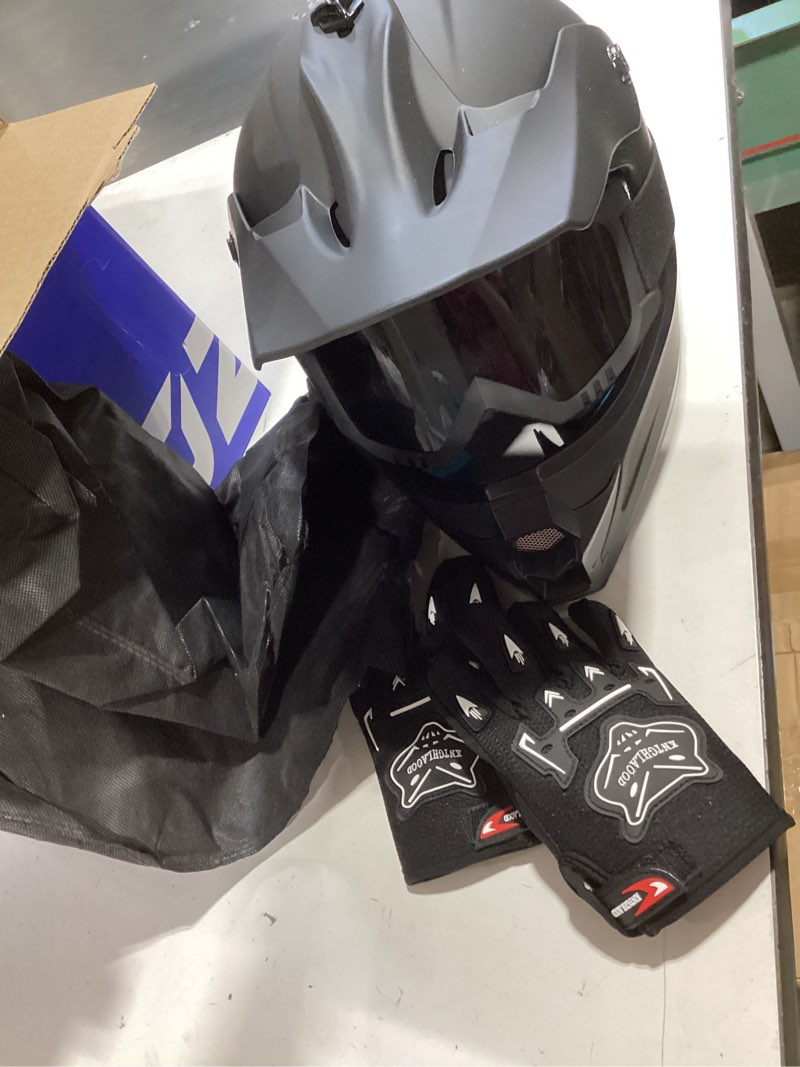 Condition photo showing Good Condition for youth dirt bike helmet dot certified - full face motorcycle helmet for off-road, atv, street riding, includes adjustable goggles & protective gloves black medium