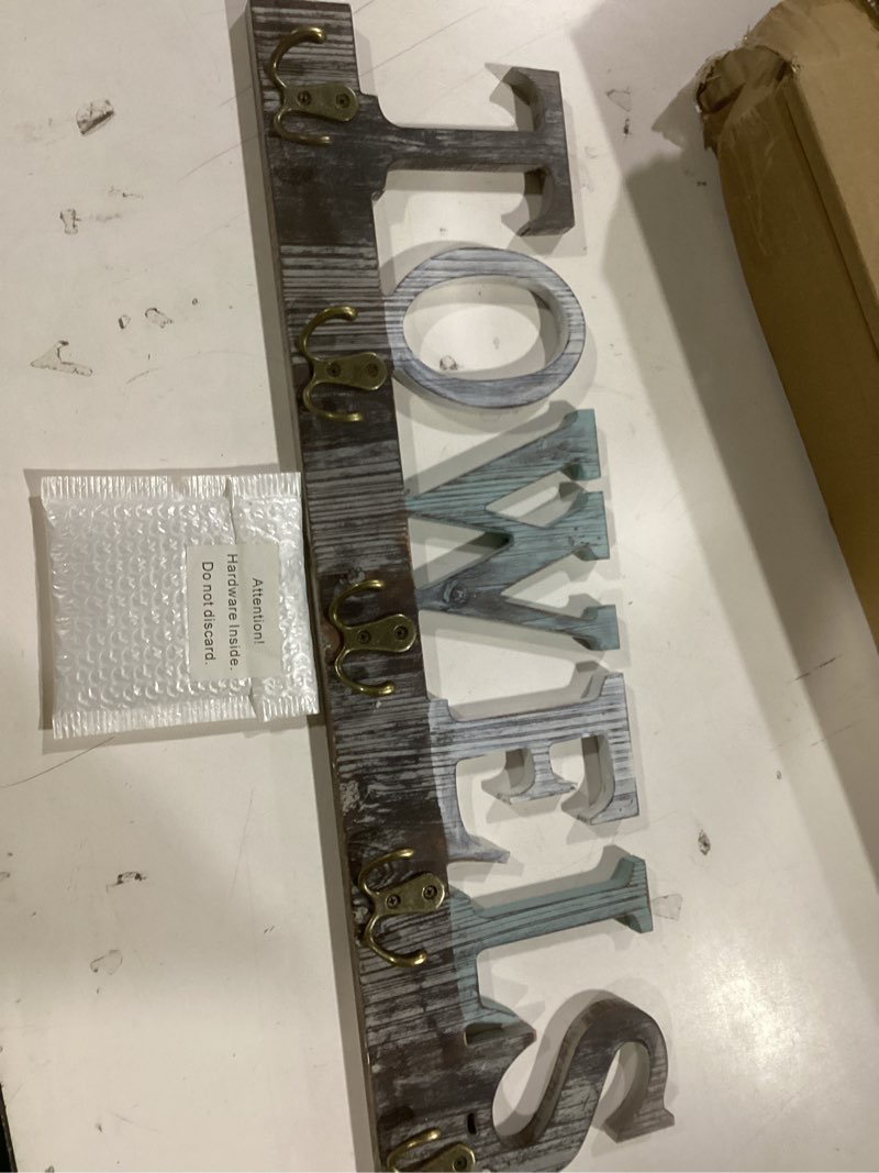 Condition photo showing Good Condition for MyGift Towel Rack for Bathroom, Wall Mounted Bath Towel Holder with 5 Dual Hooks, Kitchen Laundry Hand Towel Hanger, Rustic Multicolored Solid Wood with Decorative Towel Cutout Design