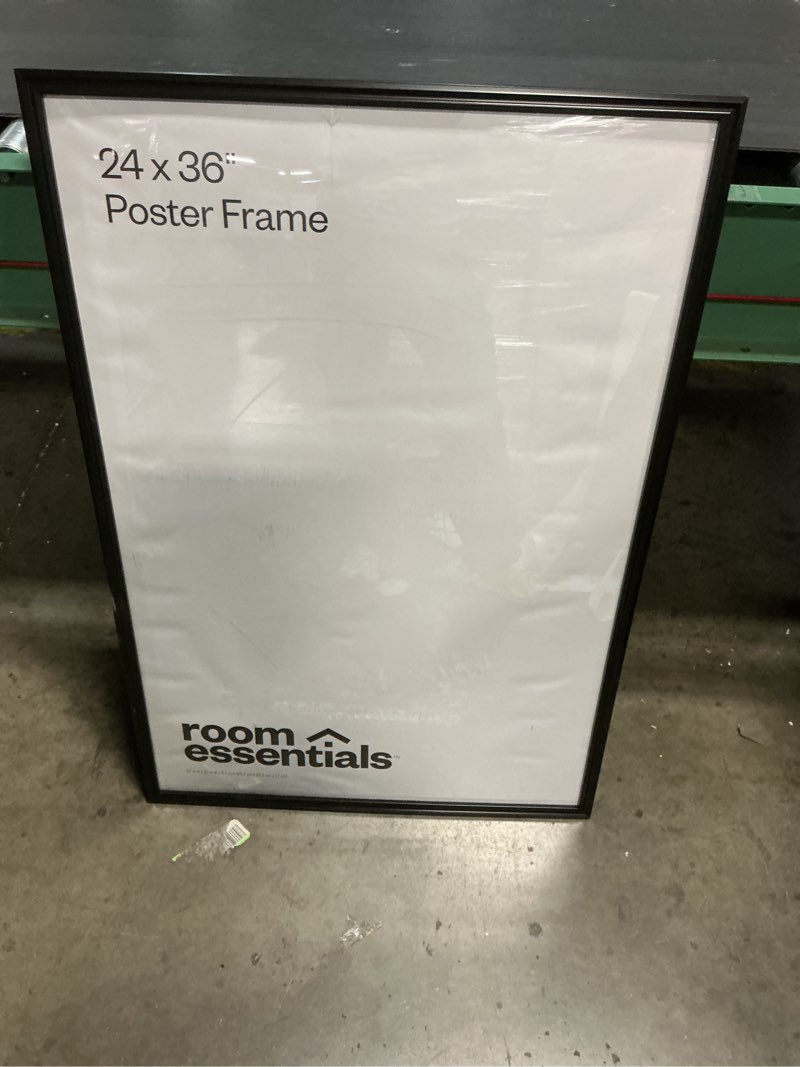 Condition photo showing As Is for 24x36 poster frame with polished plexiglass - use as 20x30 frame with mat or display 24x36 photo without mat - soho collection - deep molding picture frames for wall display - black