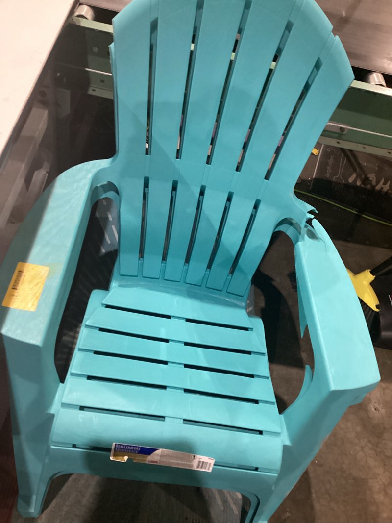 Condition photo showing As Is for 2 adams realcomfort teal polypropylene frame adirondack chair 2(damaged )