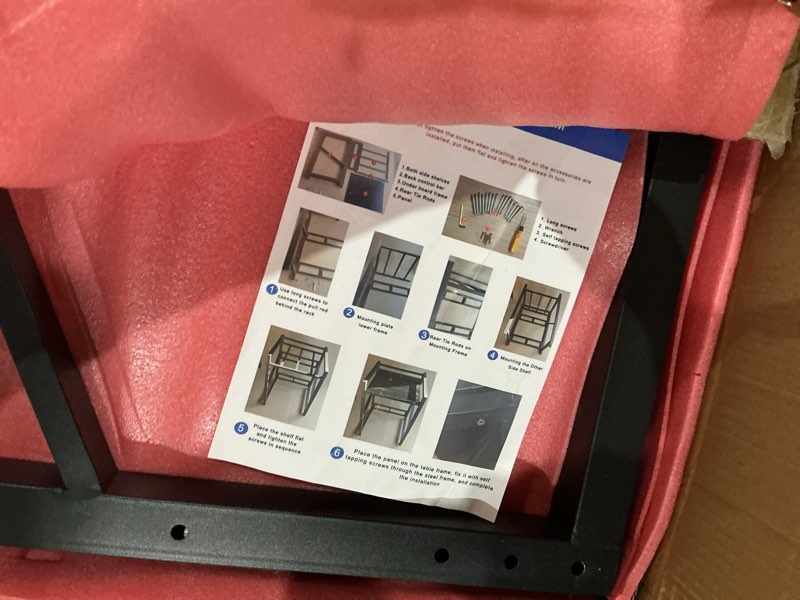 Condition photo showing As Is for over the washer and dryer storage shelf, height adjustable machine stacking rack, space saver metal frames (black)