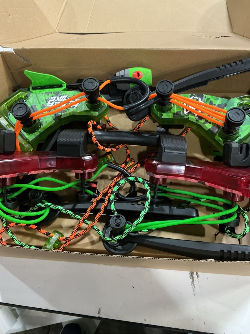 Condition photo showing As Is for Zing HyperStrike Dominator Bow Battle Pack - 2 Dominator Bows, 20 Zonic Whistle Arrows, 2 Sets of Bungee Replacements, 2 Shoulder Straps and 4 Arrow Holders - Long Range Outdoor Play, Ages 14 and Up 2 Bow Battle Pack
