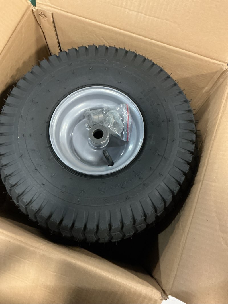 Condition photo showing Good Condition for set of 2-15x6.00-6 troy bilt & yard machine compatible lawn mower wheel - fits 5/8 inch axle, 3 inch offset hub
