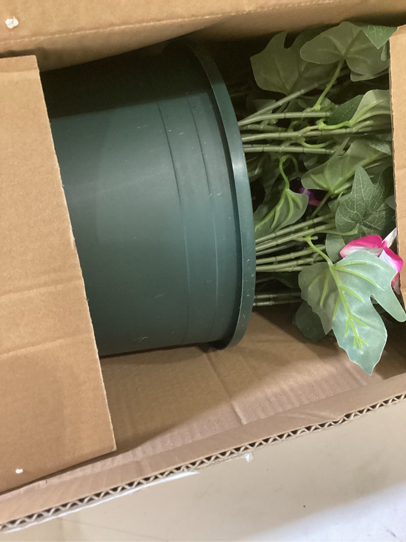 Condition photo showing Good Condition for martine mall artificial flowers for outdoors, 1 potted realistic fake outdoor flowers, uv resistant silk petunia flower for outside look real faux flower plants in pot for porch garden decor, 20'' fuchsia, rose red 1 pot