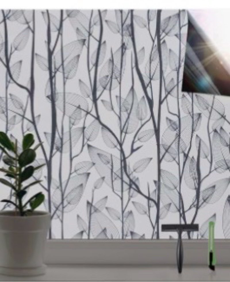 leaf pattern window tint with installation tools, blackout window cover, sun blocking window tint for home (full blackout opaque, 23.6'' x 78.7'') full blackout opaque 23.6'' x 78.7''