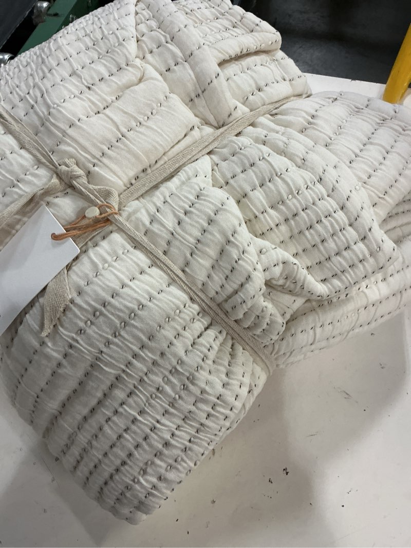 Condition photo showing Good Condition for quince,organic cotton channel stitch quilt /twin/undyed
