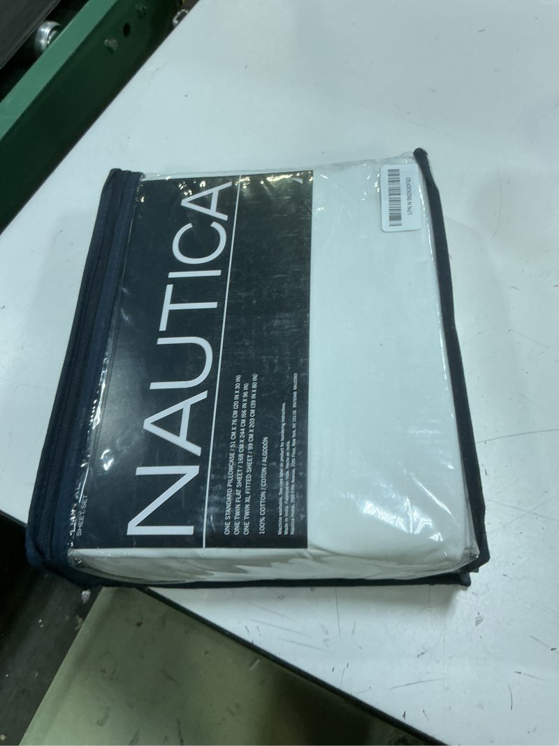 Condition photo showing Good Condition for nautica - twin xl size sheet set, crisp & tailored cooling sheets with a smooth cotton percale lightweight feel - bed sheets with matching pillowcase & fitted sheet (solid white) white twin xl