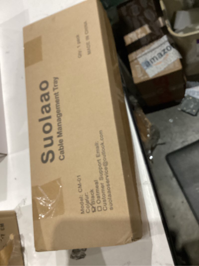 Condition photo showing As Is for Under Desk Cable Management Tray No Drill, 30 Inch Cord Organizer with Oxford Fabric, Clamp Mount, Holds 30 lbs, Large Cable Rack for Gaming & Home Office Standing Desk Black