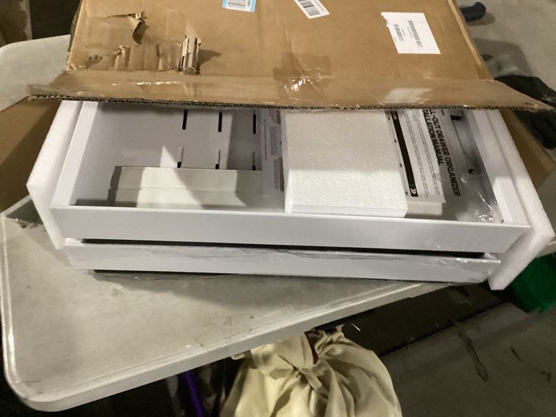 Condition photo showing New/Like New for 2 pack pull out cabinet organizer 22" deep,full extension 3 slide rails slide out drawers with raising pad for framed cabinets,expandable width (12.3"-20.5"),no drill roll out shelf,white white 22"d x 12.3"-20.5"w(2pack)