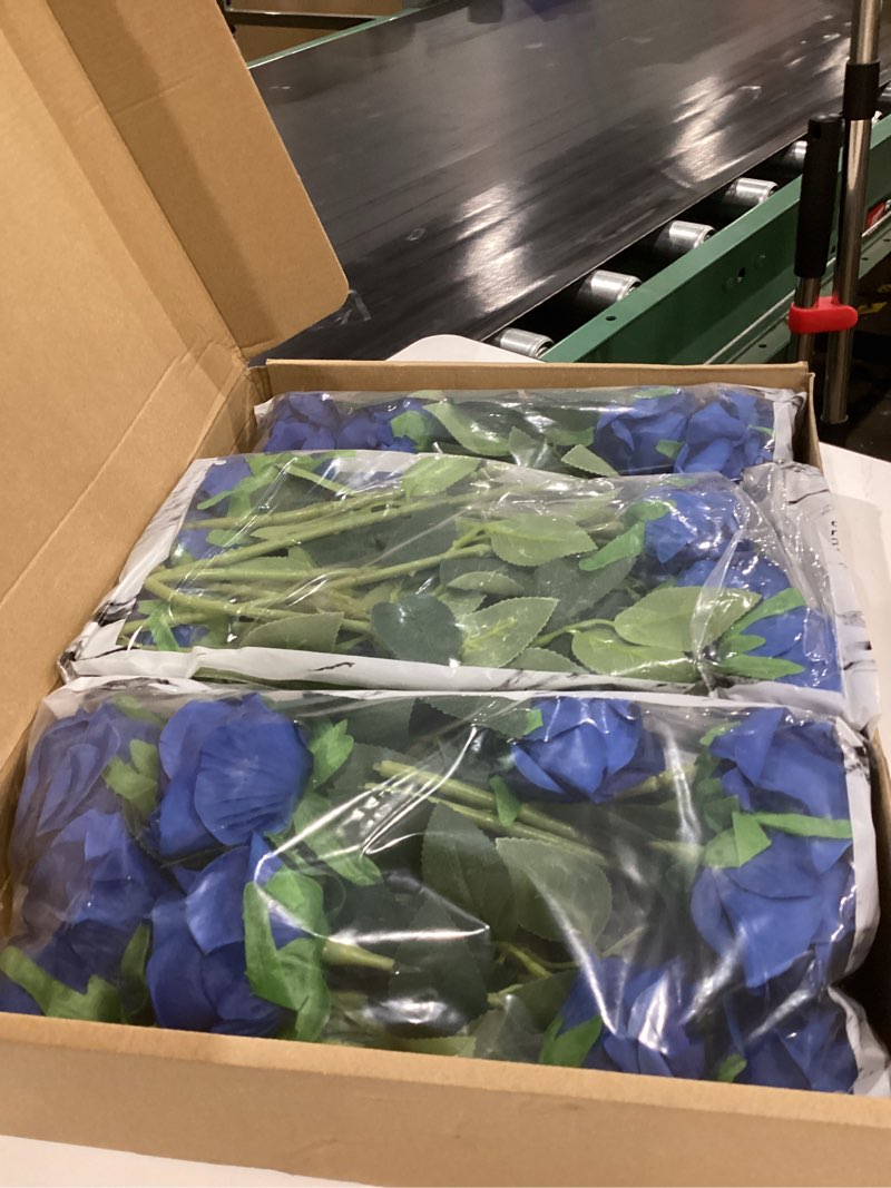 Condition photo showing New/Like New for Tifuly 50 Pcs Blue Roses Artificial Flowers Bulk,Realistic Long Stem Fake Silk Roses for Wedding Centerpiece Table Vases Party Home Kitchen DIY Bouquets Decor Blue-50