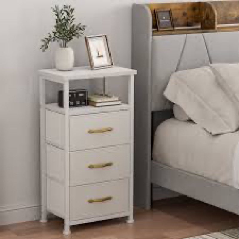 Dresser For Bedroom With 3 Drawers, Fabric Nightstand With 2-tier Shelf, Organizer Storage Tower For Living Room, Hallway, Entryway, Closets, Sturdy Steel Frame, Wood Top