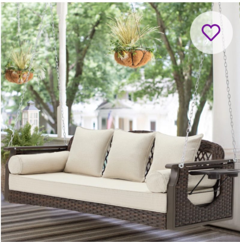 Winston Porter 3 Seat Wicker Hanging Porch Swing, 60In Patio Swing Bench With Tea Trays & 3 Back Cushions, Swing Chair With Chains For Deck Garden Backyard