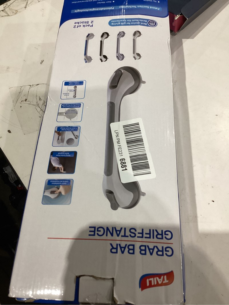 Condition photo showing As Is for TAILI Shower Grab Bar Glow in The Dark, 2 Pack 16.8 in Grab Bars for Bathtubs and Showers,Shower Handles Shower Rails for Seniors and Elderly,Bathroom Safety Grip Removable No Drilling Waterproof Grey 16.8" Grey& Glow Green