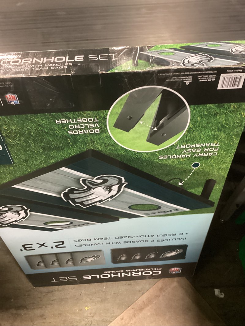 Condition photo showing New/Like New for youthefan nfl 2' x 3' portable cornhole game with logo bags philadelphia eagles