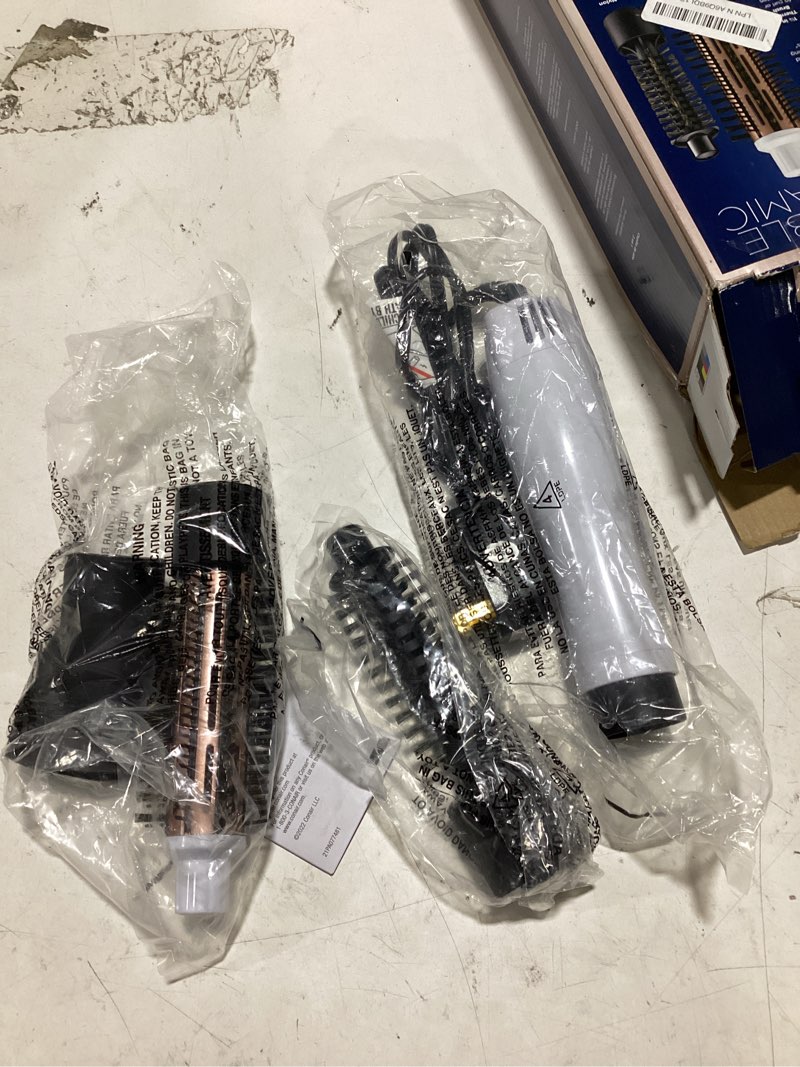 Condition photo showing Good Condition for conair double ceramic 3-in-1 hot air brush, interchangeable attachments: 1¼-inch thermal brush, ¾-inch boar and nylon bristle brush, and concentrator, voluminous curls & straight styles, white hot air brush 1 count (pack of 1)