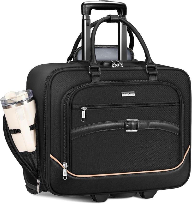 Ytonet Rolling Laptop Bag, 17.3 In Rolling Briefcase for Men Women with Accordion File Pockets, Anti