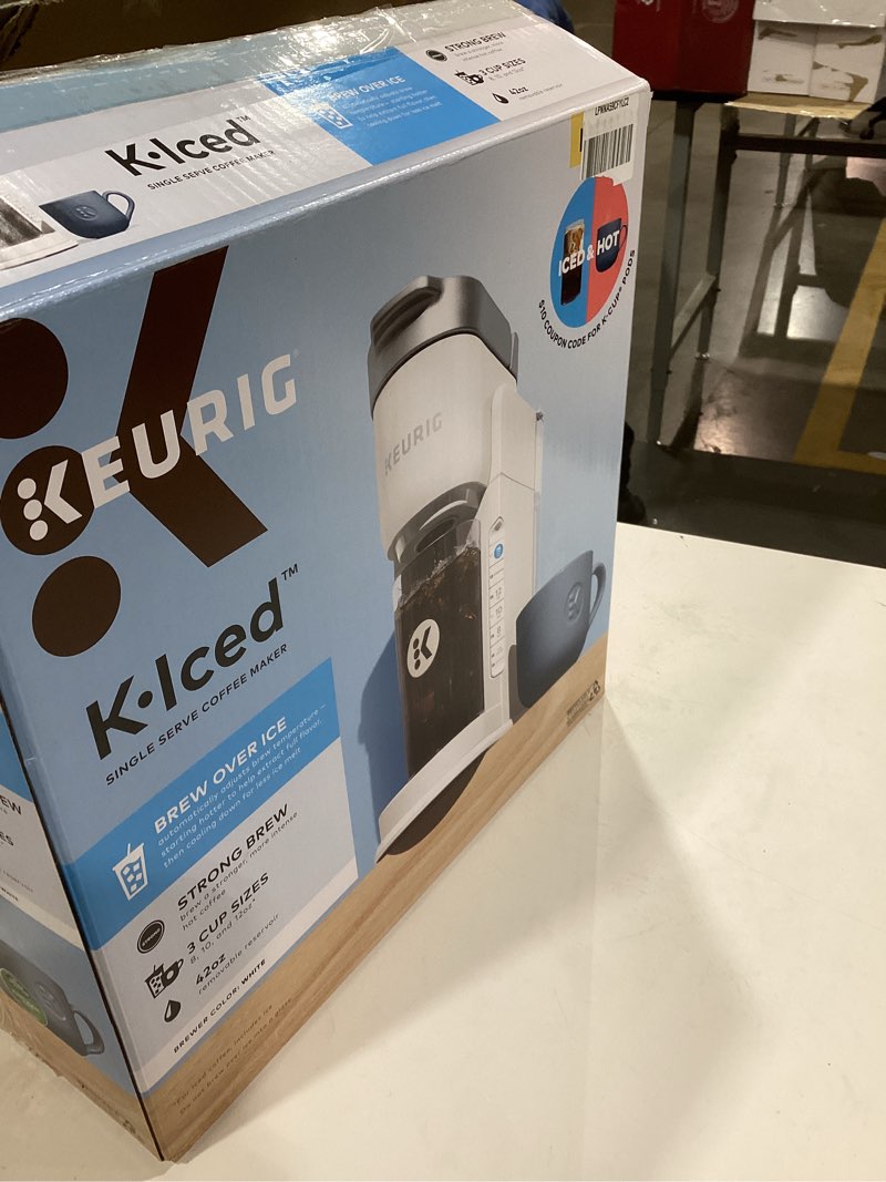 Condition photo showing As Is for Keurig K-Iced Coffee Maker, Single Serve K-Cup Pod Iced Coffee Maker, With Hot and Cold Coffee Capabilities, Brews Any K-Cup Pod, White