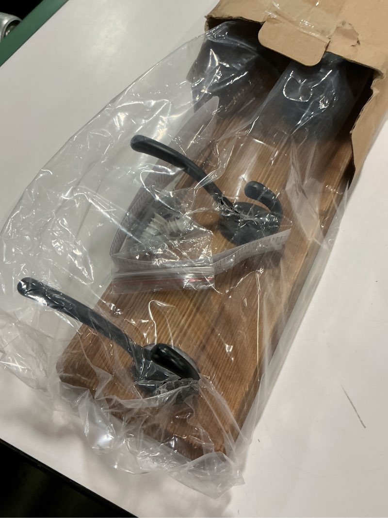 Condition photo showing New/Like New for Dseap Coat Rack Wall Mounted - 5 Tri Hooks, Heavy Duty, Wooden Wall Coat Hanger Coat Hook for Clothes Hat Jacket Clothing, Natural & Black