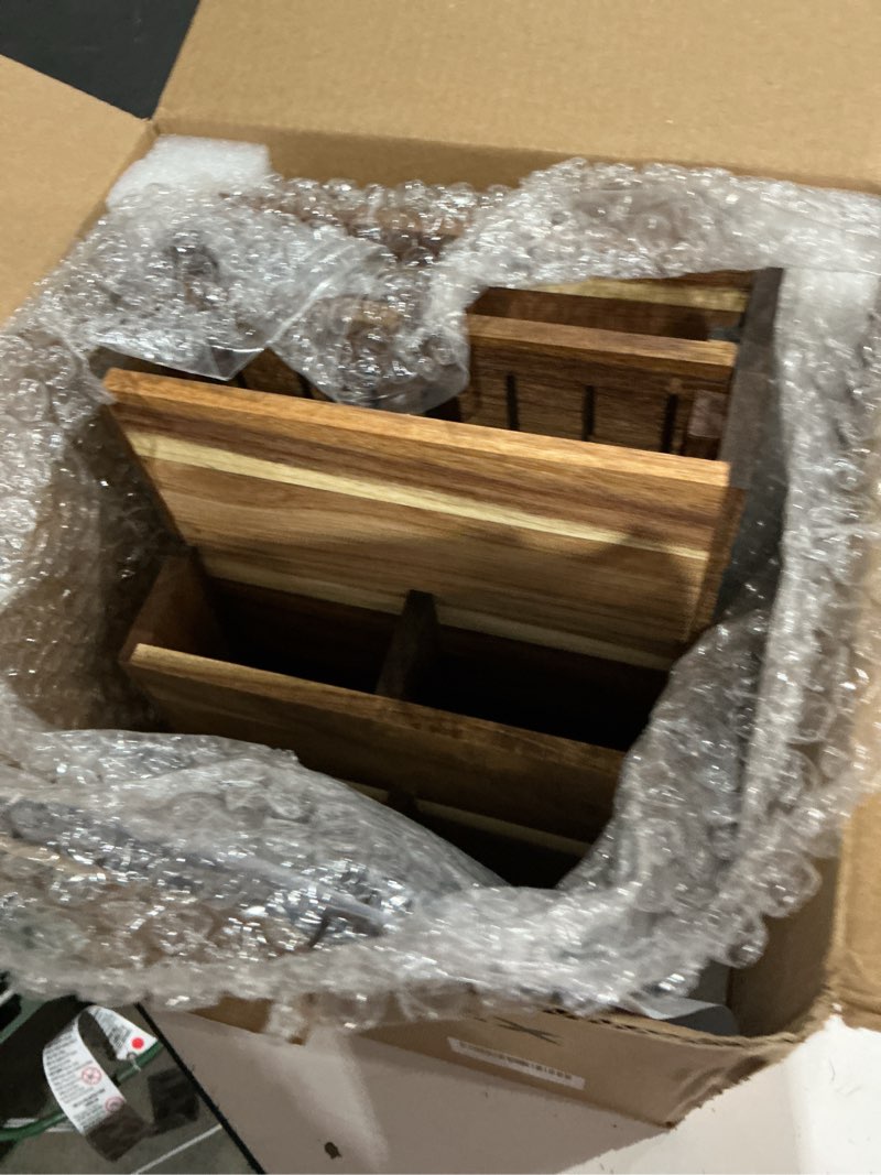 Condition photo showing Good Condition for acacia wood knife block with 8 slots – kitchen organizer – solid acacia wood for knives, cutlery & utensils – large capacity for home kitchens.