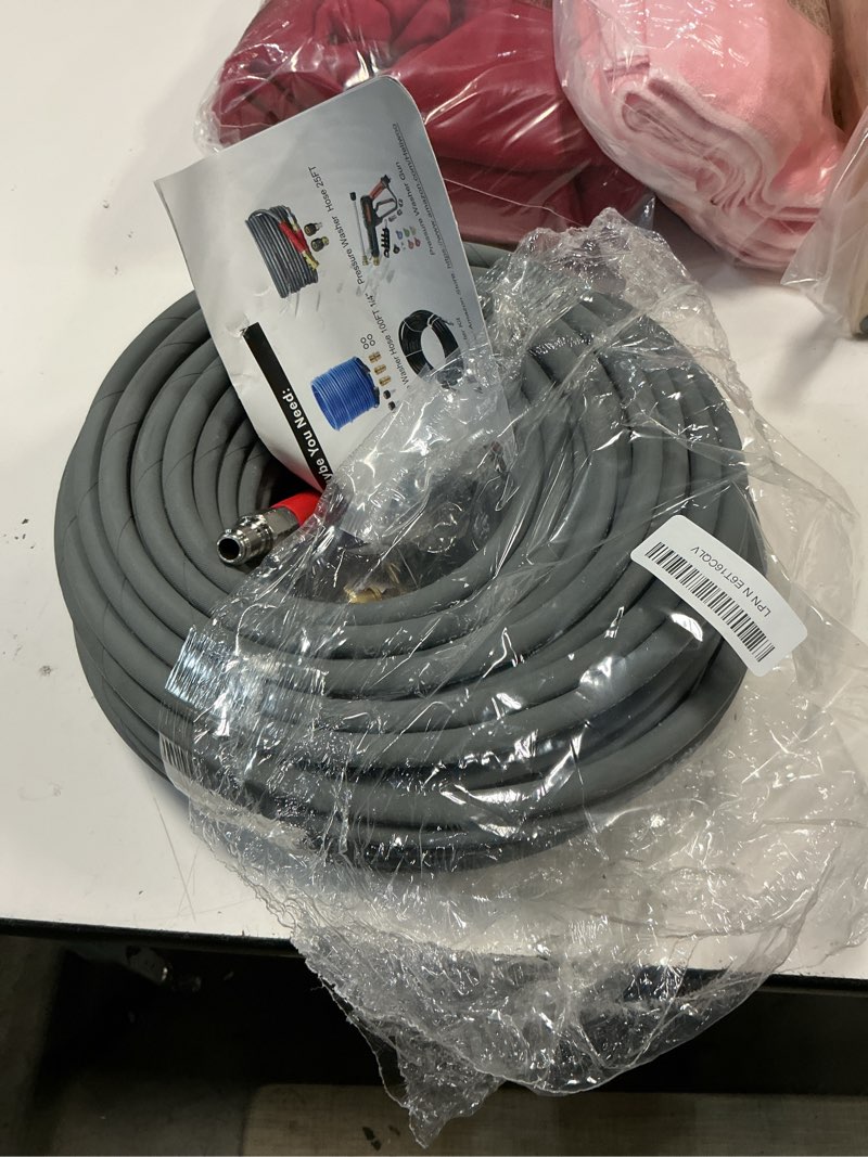 Condition photo showing Good Condition for pressure washer hose 150ft, 4200psi 1/4 inch kink resistant power washer extension hose, flexible heavy duty replacement hose, compatible with m22 14mm fittings, high tensile wire braid