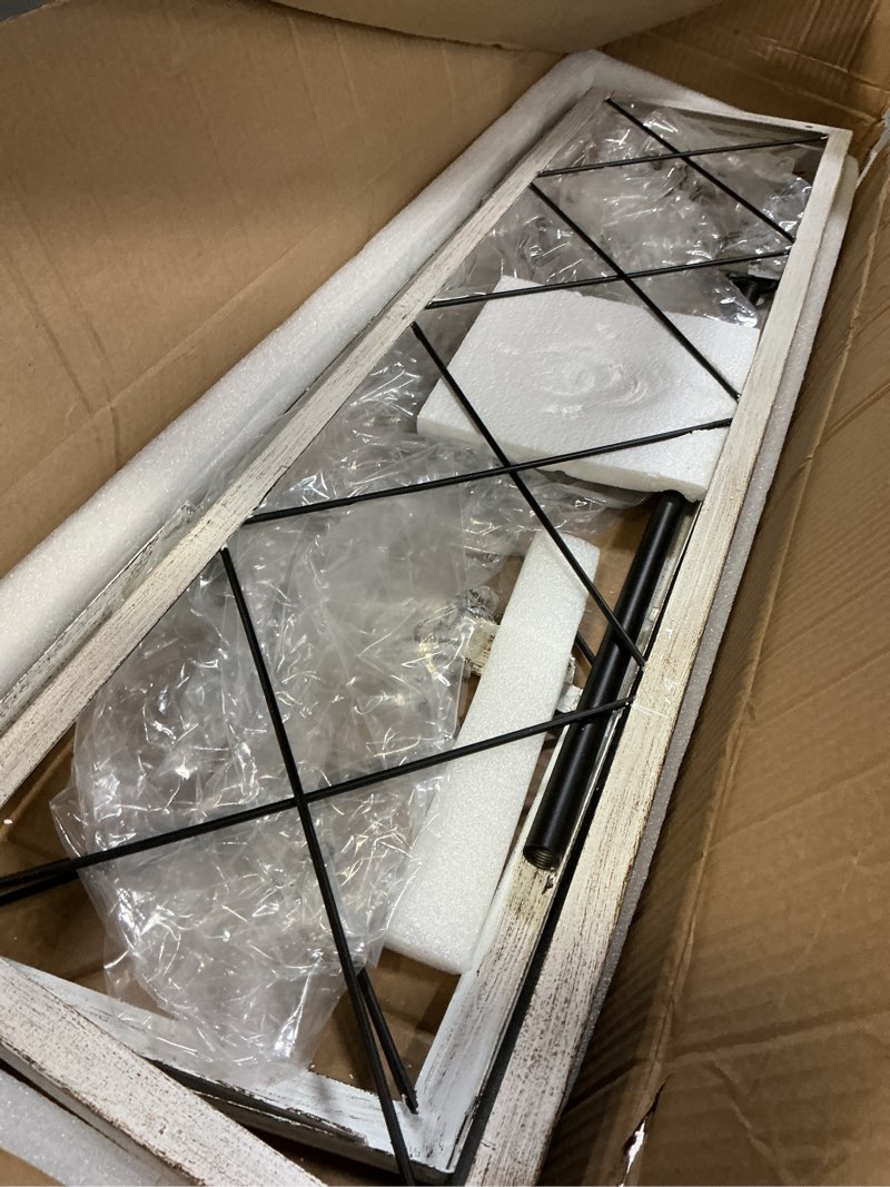 Condition photo showing Good Condition for (Incomplete)Luupyia Farmhouse Rectangular Chandelier Rustic, 5-Lights Kitchen Island Lighting, Linear Island Light Fixture Farmhouse Pendant Lighting Fixtures for Dining Room Pool Table Beige White5Light
