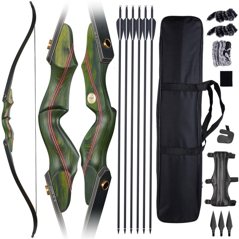 GQT Archery 60" Recurve Bow and Arrow Set for Adults, 30-50lbs Right Hand Wooden Hunting Bow for Out