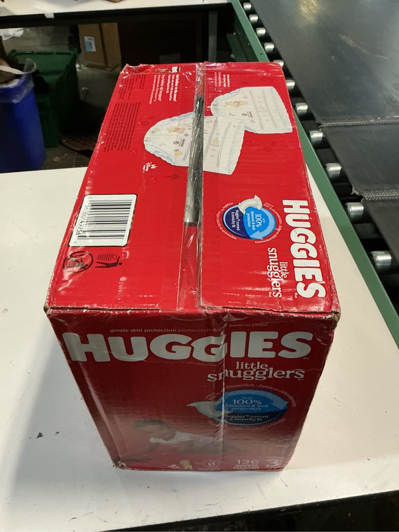 Condition photo showing New/Like New for huggies size 3 diapers, little snugglers baby diapers, size 3 (16-28 lbs), 136 count, packaging may vary size 3 136