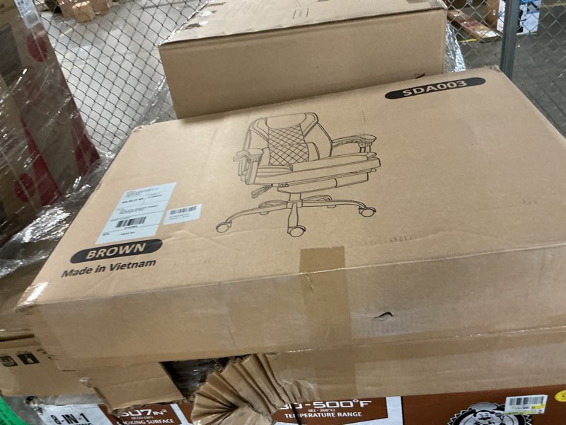 Condition photo showing New/Like New for coolhut executive office chair, big and tall office chair with footrest reclining faux leather chair high back lumbar support ergonomic office chair with padded armrests, brown