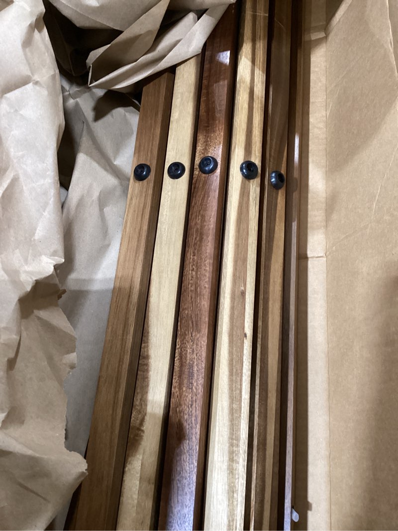 Condition photo showing As Is for Teak Wood Bath Mat, 30" x 30" Teak Shower and Bath Mat for Indoor and Outdoor Use, Non Slip Rollable Wooden Platform for Sauna, Pool, Bathtub, Hot Tub Flooring Decor and Protector 30" x 30" (Square)