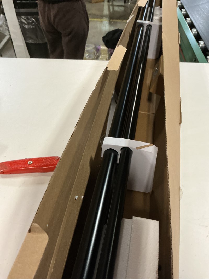 Condition photo showing As Is for KAMANINA 1 Inch Double Curtain Rods for Windows 72 to 144 Inches (6-12 Feet), Black Heavy Duty Double Curtain Rod, Telescoping Drapery Rod with Netted Texture Finials Black 72-144"