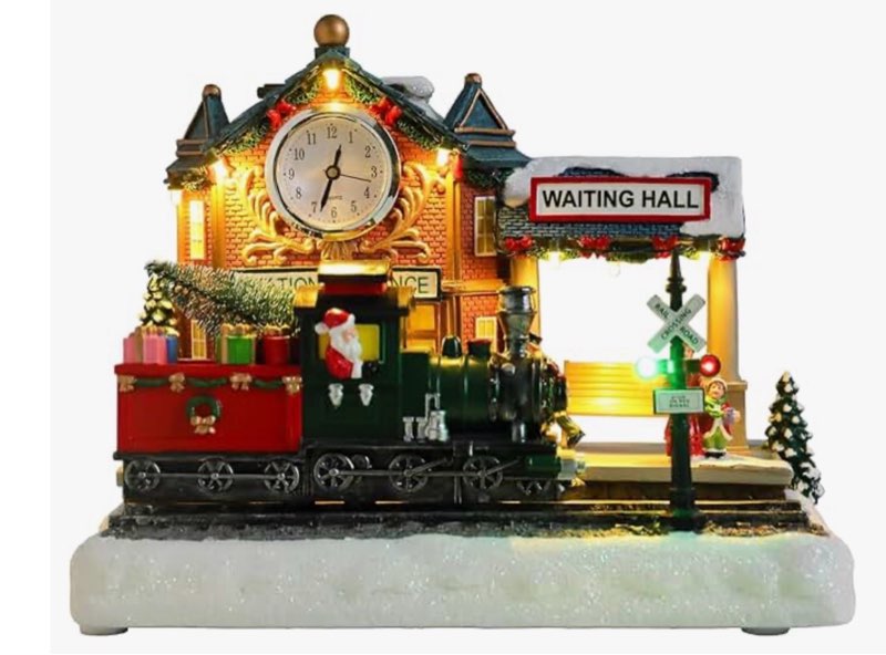 Vipush Christmas Village House Decorations Resin Railway Station Platform Home Decor Indoor Building