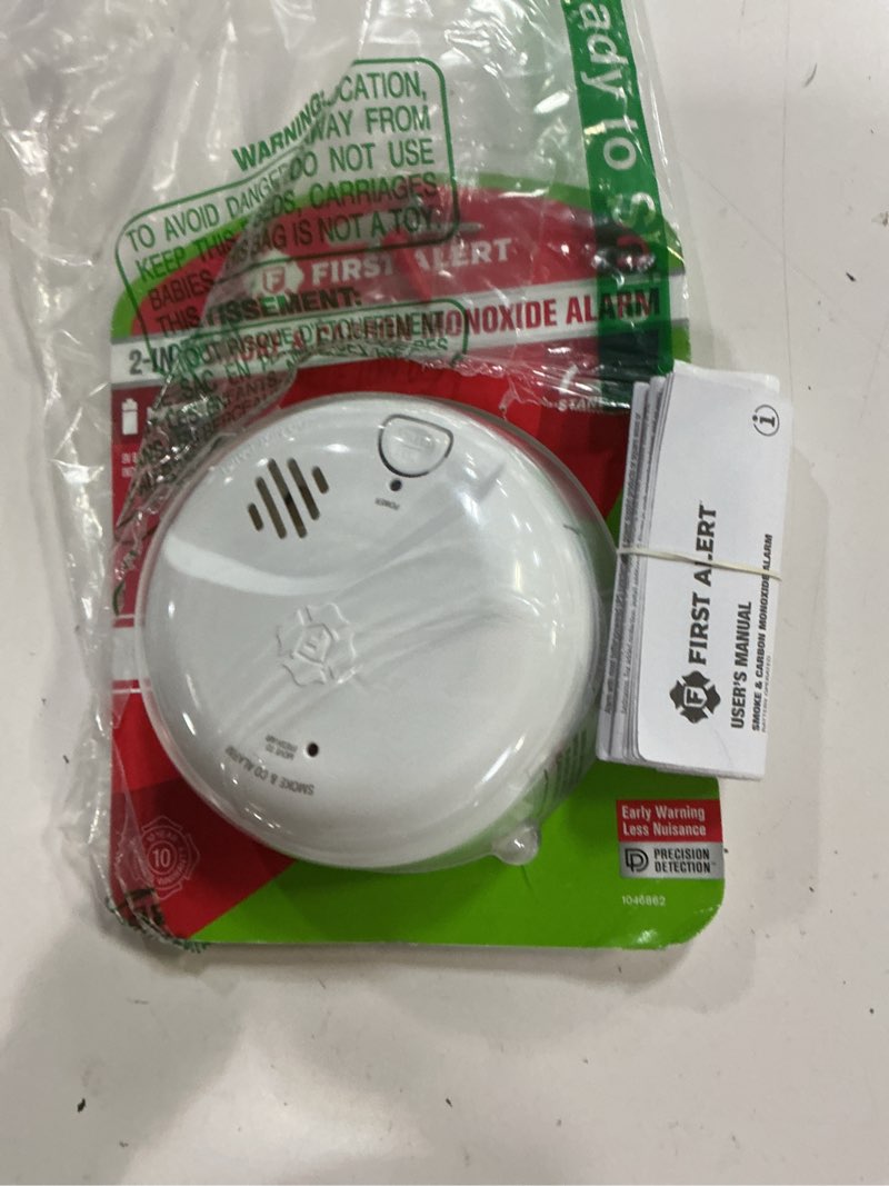 Condition photo showing As Is for first alert combination smoke & carbon monoxide alarm, battery operated detector with test & silence button, smico100, 1-pack 1-pack precision detection smico100