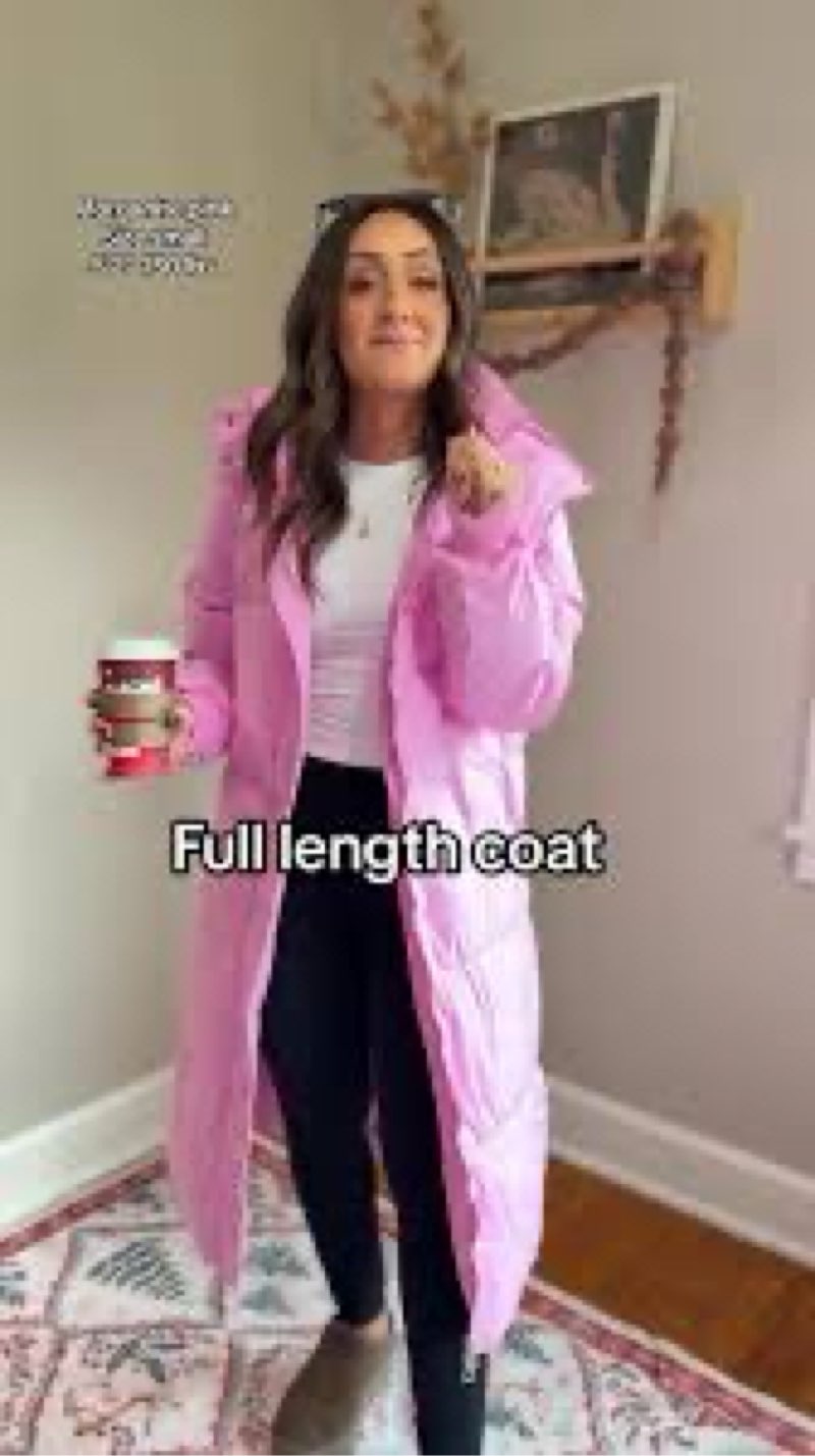 (Size:L)RYRJJ Women's Long Quilted Coat wiht Hood Zip Up Thickened Puffer Down Jacket Padded Winter Thermal Parkas Outerwear(Pink,L)