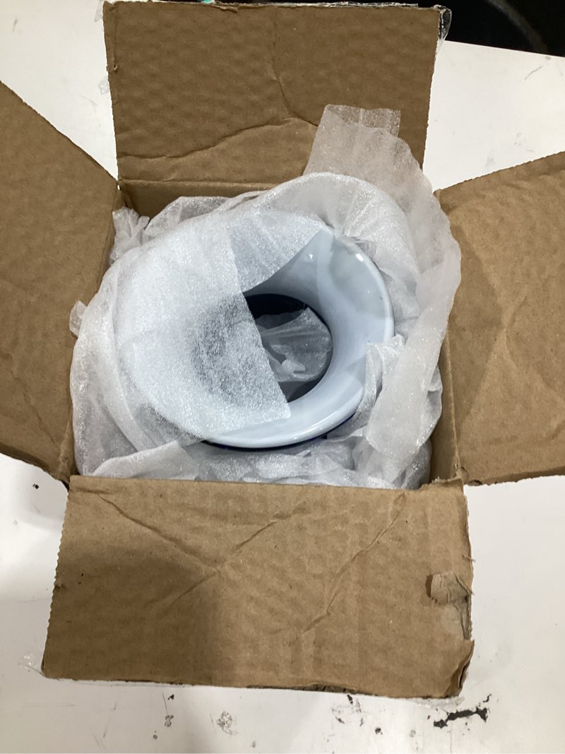 Condition photo showing Good Condition for 9" cobalt blue blown glass vase – hand blown wide mouth glass art sculpture, coastal sea glass decor centerpiece, unique nautical vase for flowers, bookshelf, dining room or entryway (blue)