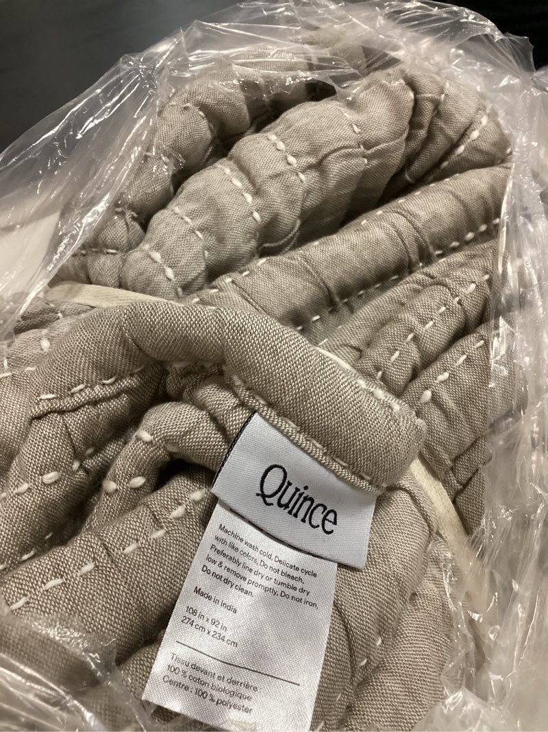 Condition photo showing Good Condition for quince european linen cotton stitch quilt 108in x 92in natural 