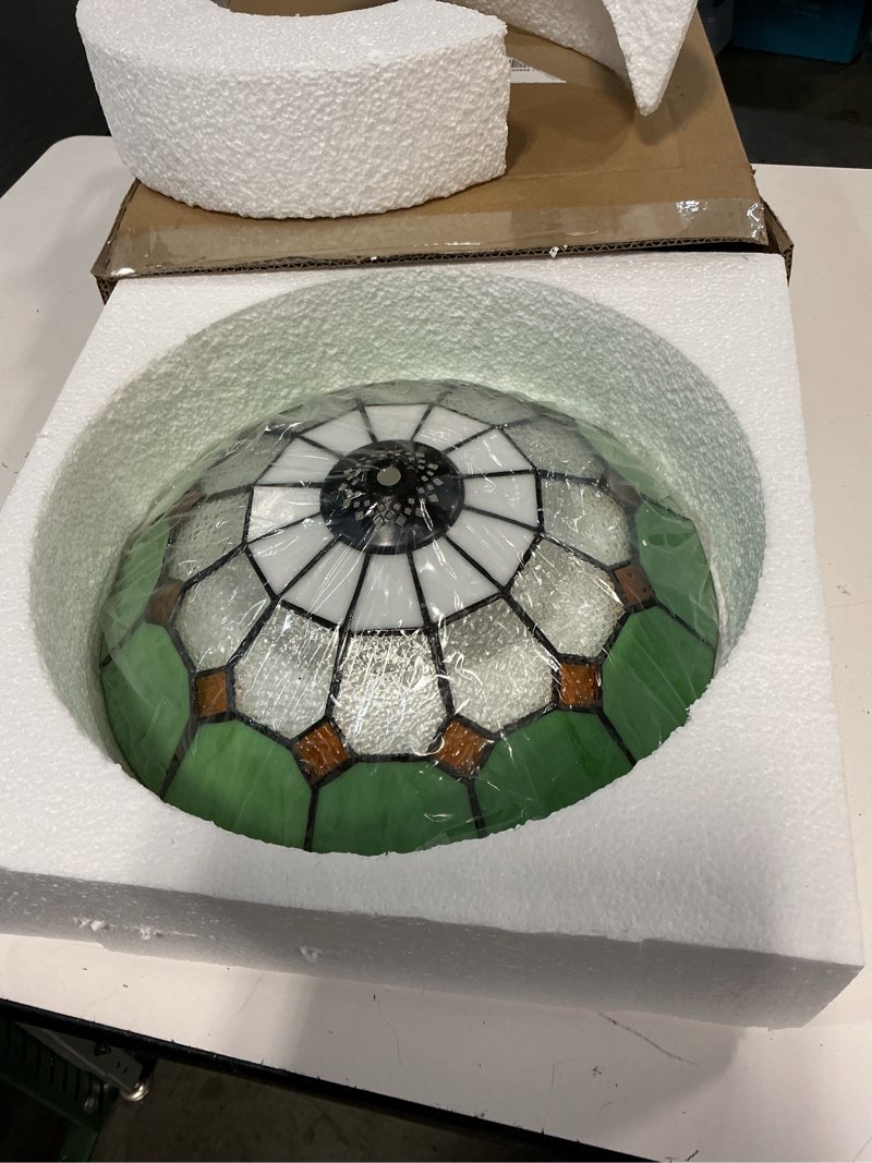 Condition photo showing Good Condition for laseve chandelier tiffany style stained glass chandeliers 12" stained galss ceiling lights tiffany style simple green glass shade for living room ceiling lamp