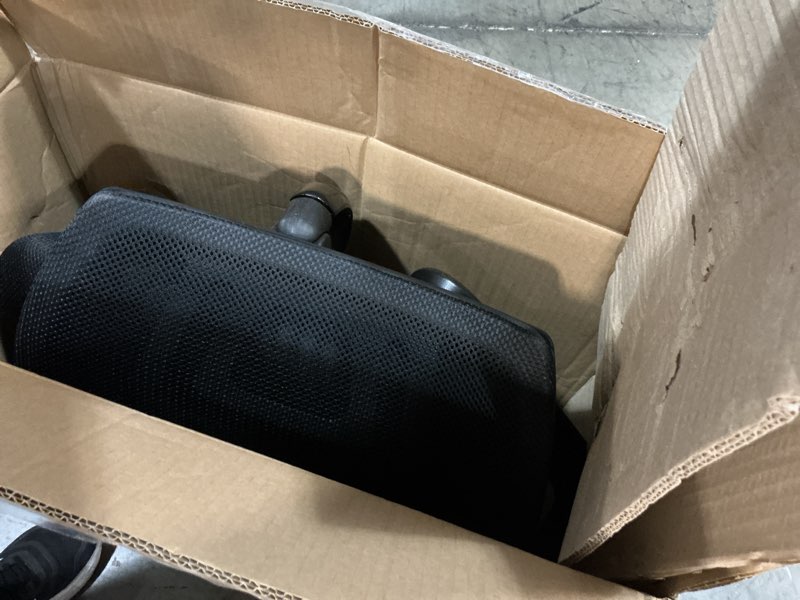 Condition photo showing As Is for olixis office desk chair - ergonomic mid back with lumbar support & rocking mode, height adjustable with fixed armrest, storage back for computer, gaming, conference, meeting, 360° swivel, black